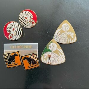 3 Pairs of Vintage Cloisonné earrings with Safari‎ Animals